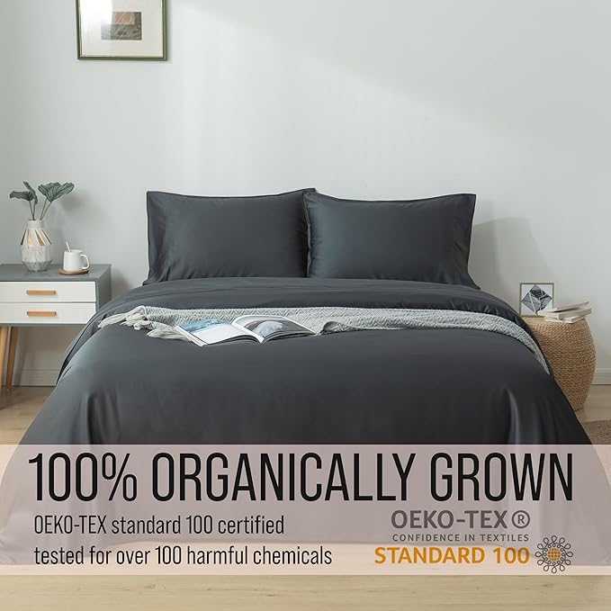 Bella Coterie Luxury Bamboo Viscose Cal King Size Sheet Set | 100% Organically Grown | Ultra Soft | Cooling for Hot Sleepers | 18" Deep Pocket [Charcoal Grey]