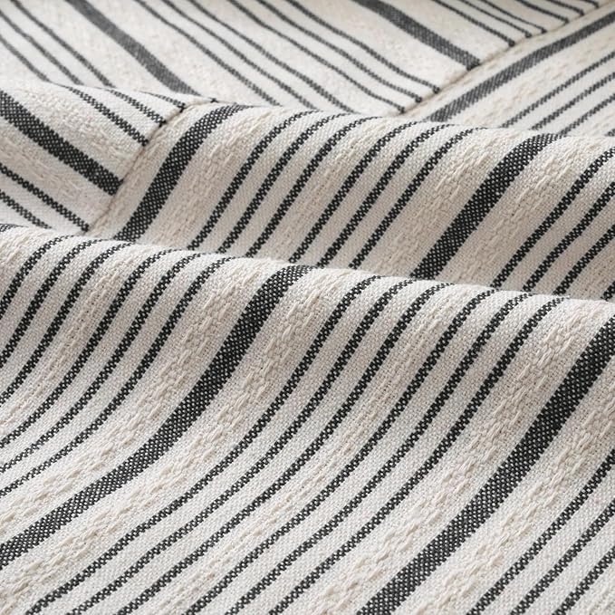 DWR Striped 3D Textured Weave Throw Pillow Covers 20x20 Set of 2, Polyester Cotton Blend in Black, Modern Farmhouse Decorative Pillow Cases for Couch Sofa Bed Living Room