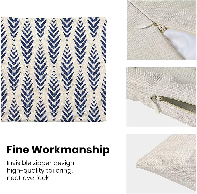 Navy Blue Boho Pillow Covers 16 x 16 Inch Pack of 2, Bohemian Ethnic Herringbone Pattern Decorative Throw Pillow Covers Linen Modern Geometry Farmhouse Outdoor Pillowcase for Sofa Couch Decor