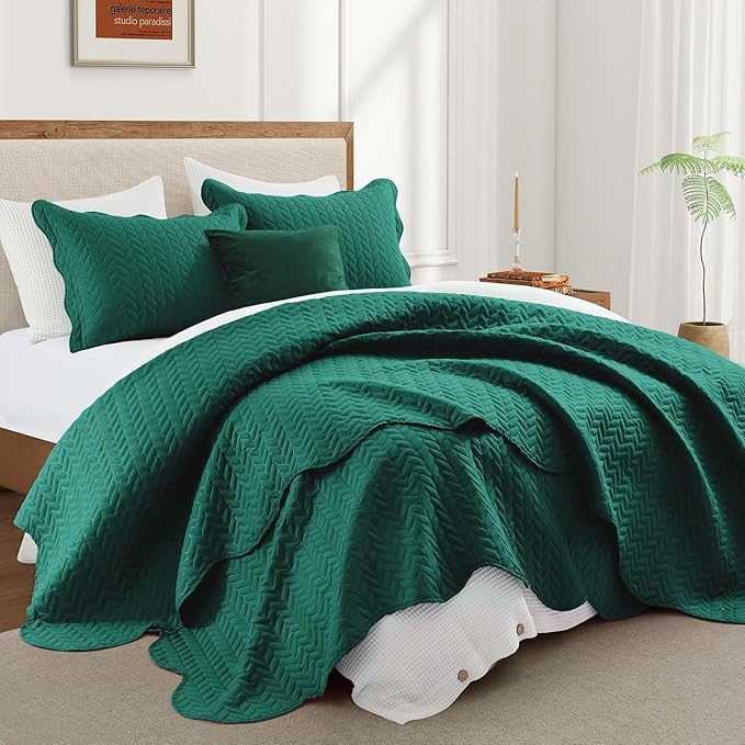 IR Imperial Rooms California King Quilt Bedding Set Size (118"x106") + 2 Pillow Shams (20" x 36"+ 2") - 3 Pcs All Season Reversible Microfiber Coverlet Embossed Quilt Bedspread (Emerald)