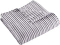 Levtex Home - Tobago Stripe Charcoal - Quilted Throw - 50x60in. - White, Charcoal - Reversible Pattern - Cotton Fabric