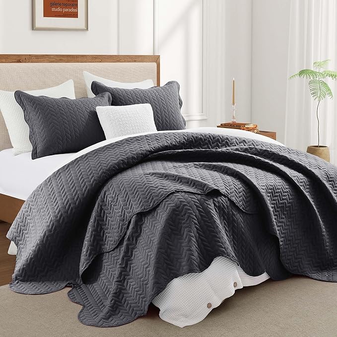 IR Imperial Rooms 8 Pack Quilt King Size Bedding (106" x 96") - Bulk Wholesale for Hotels, Guest Bedroom & Airbnbs - Lightweight Microfiber Reversible Embossed Quilts Bedspread (Charcoal)