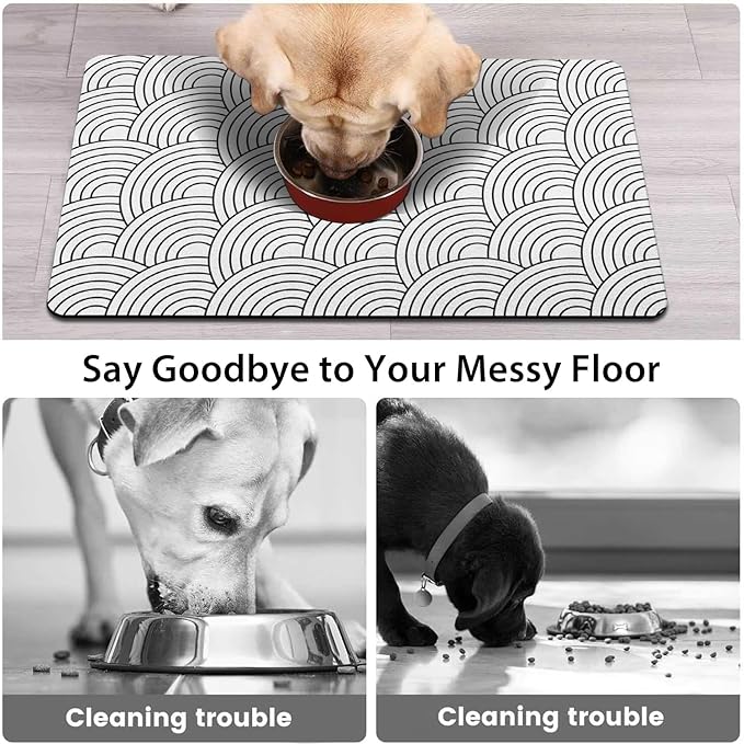 Dog Food Mat for Floors, Absorbent and Quick-Drying Pet Cat Food Mat,Anti-Fouling and Easy-to-Clean Pet Feeding Mat,Dog Bowl Mats for Messy Drinking Water Bowls.17x32inch Boho Style