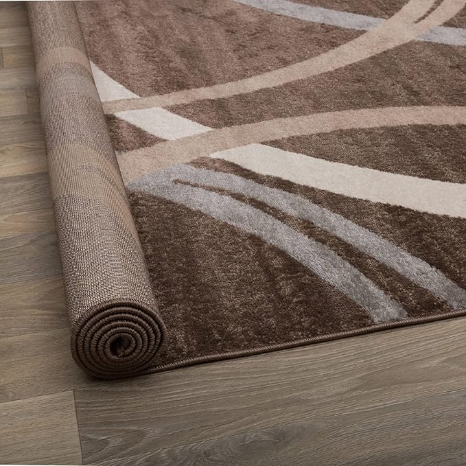 Rugshop Modern Wavy Circles Design Runner Rug, Carpet with Jute Backing for Hallway, Entryway, or Kitchen, Brown, 2'7" x 8'