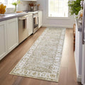 jinchan Fiora Hallway Runner Rug 3x10 Washable Runner - Vintage Floral Non Slip Low-Pile Soft Thin Faux Wool Kitchen Rug Distressed Carpet for Farmhouse Bedroom Laundry Room(3x10ft, Taupe)