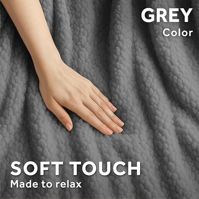 Sunbeam Royal Sherpa Foot Pocket Heated Throw Electric Blanket, 50" x 60", 4 Heat Settings, 4-Hour Auto Shut-Off, Warming Throw for Couch or Bed, Fast Heating, Machine Washable, Grey