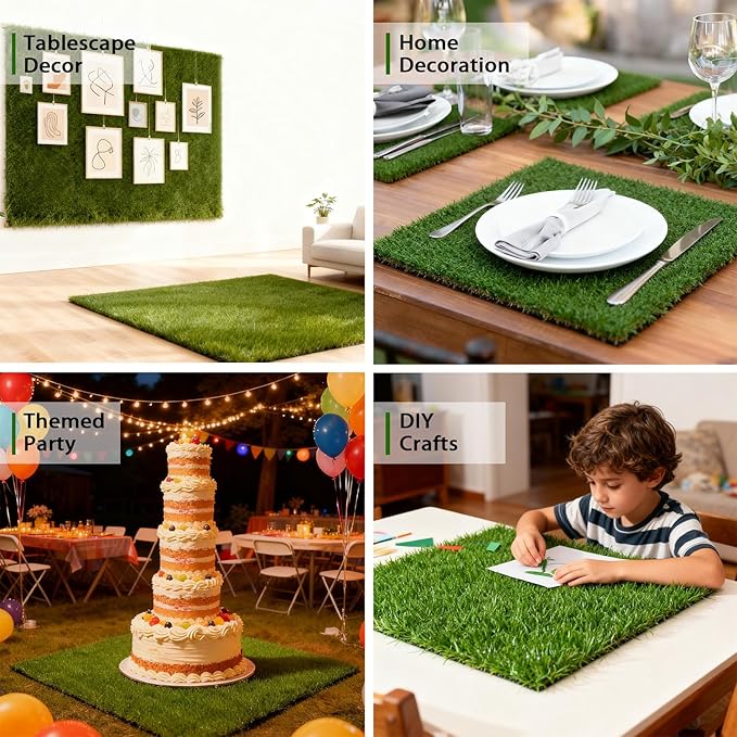 Artificial Turf Tiles 12X12 in,0.6 in Thick,Fake Grass Patch Indoor Outdoor Garden Lawn Patio,Synthetic Turf Mat,Realistic Grass Rug for Dogs Pets Lawn Landscape Squares,Green (6 Packs)