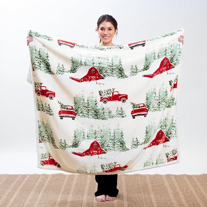CARSTENS, INC. Ultra Premium Super Soft Plush Sherpa Fleece Oversized Throw Blanket 54" x 68", Barn & Truck