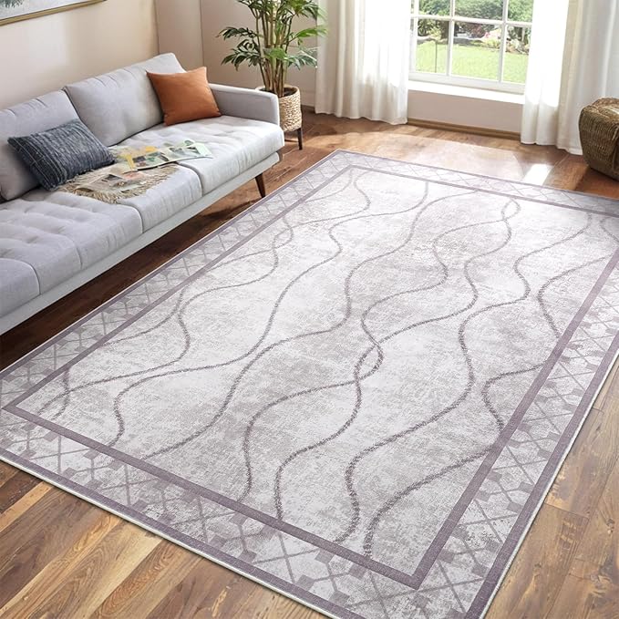 5x7 Area Rugs for Living Room, Machine Washable Rugs, Non-Slip Backing Low Pile Indoor Floor Rugs, Large Modern Carpet for Bedroom Entryway Classroom Playroom Dining Room Home Decor, Purple