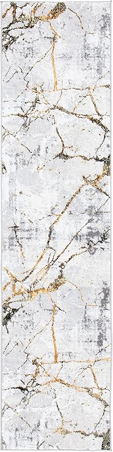 SAFAVIEH Amelia Collection Runner Rug - 2' x 6', Grey & Gold, Modern Abstract Design, Non-Shedding & Easy Care, Ideal for High Traffic Areas in Living Room, Bedroom (ALA293G)