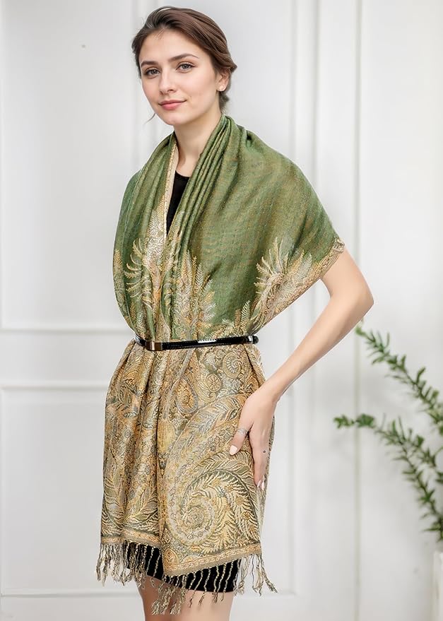Achillea Big Paisley Pashmina Shawl Wrap for Women – Elegant Scarf for Weddings, Evening Dresses, Festivals & Daily Wear