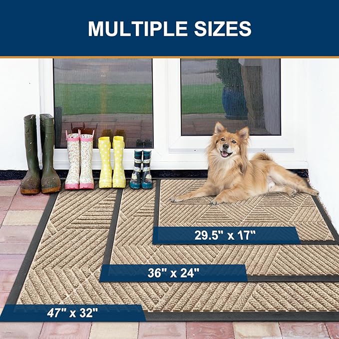 Smiry Front Door Mat Outside Entrance, Heavy Duty Sturdy Natural Rubber Doormat, Trap Dirt and Moisture, Easy Clean Low Profile Mats for Indoor Outdoor Entry, Irregular Triangle (36x24, Mixed Camel)