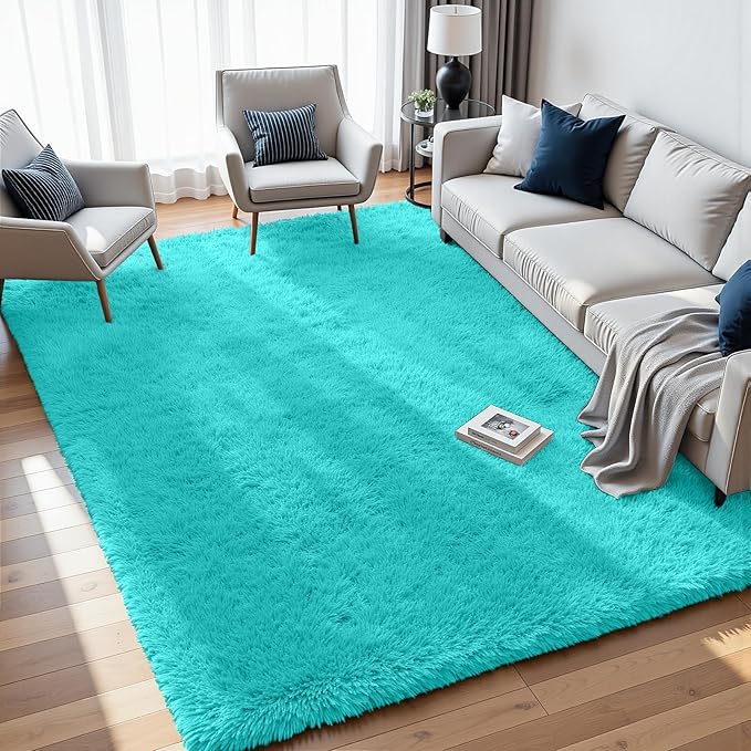 8x10 Area Rugs for Living Room Rug: Soft Fluffy Shag Teal Blue Rugs for Bedroom, Non-Slip Large Fuzzy Plush Rug Indoor Floor Carpet for Nursery Kids Boys Girls Room, Dorms, Playroom, Modern Home Decor