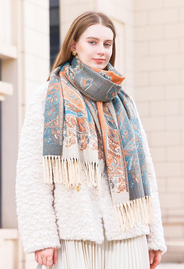 Wander Agio Warm Fashion Scarf Long Shawl Large Blanket Winter Wraps Scarves for Women Cashmere Jacquard Vintage Paisley