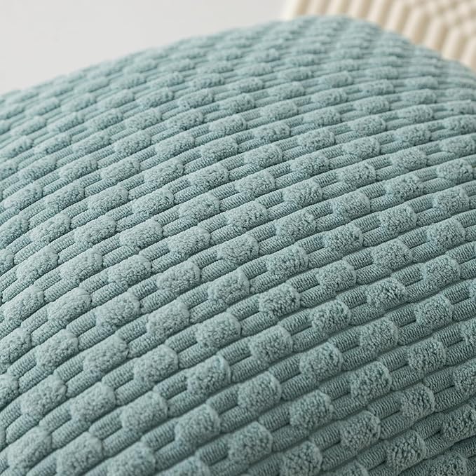 Kevin Textile 14x24 Inch Pillow Cover 1 Pack Boho Decorative Soft Striped Corduroy Lumbar Farmhouse Accent Rectangle Cushion Case for Living Room Couch Sofa Bed, Dusty Green