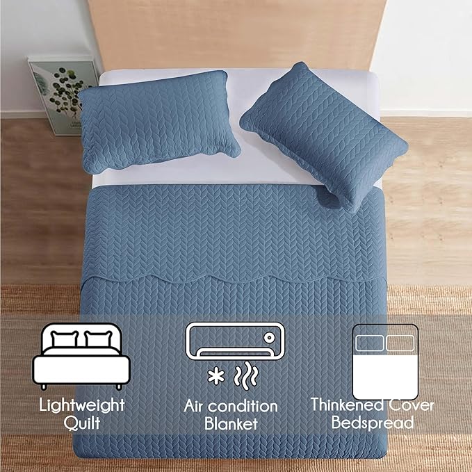 IR Imperial Rooms 8 Pack Quilt King Size Bedding (106" x 96") - Bulk Wholesale for Hotels, Guest Bedroom & Airbnbs - Lightweight Microfiber Reversible Embossed Quilts Bedspread (Light Blue)