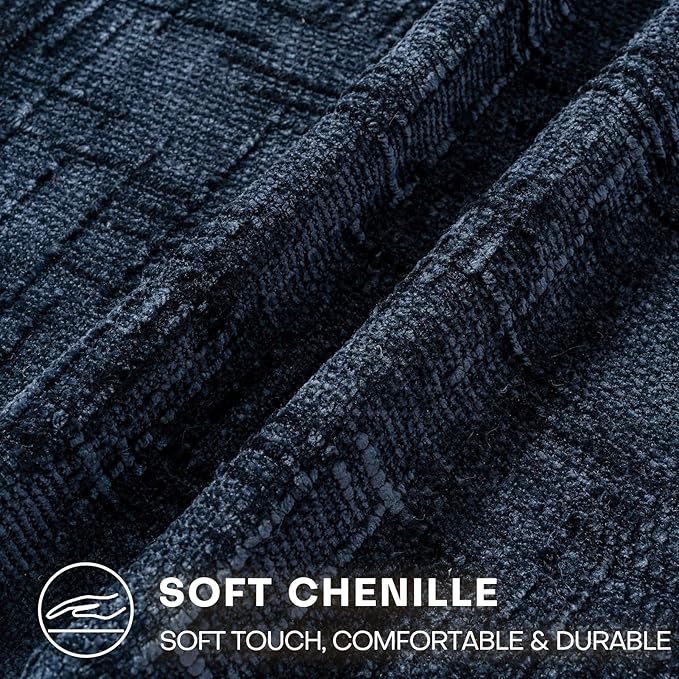 Decorative Throw Pillow Covers 22x22 Inch Set of 2, Soft Solid Farmhouse Chenille Couch Pillows, Spring Pillow Covers for Couch Sofa Bed Living Room Home Decor Pillowcase, Dark Blue