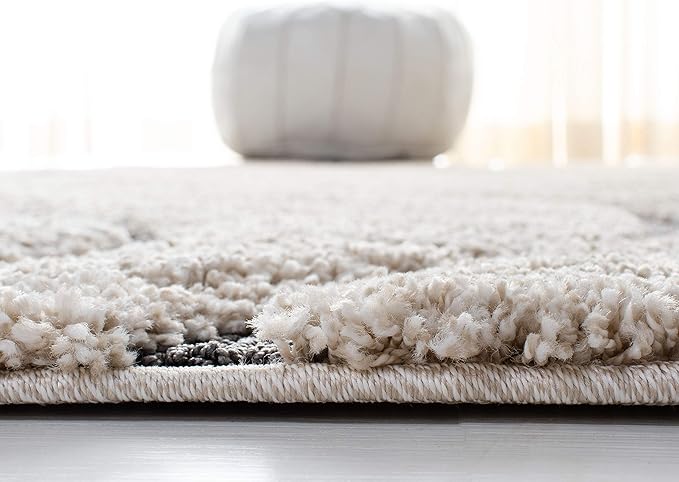 SAFAVIEH Florida Shag Collection X-Large Area Rug - 11' x 15', Cream & Grey, Non-Shedding & Easy Care, 1.2-inch Thick Ideal for High Traffic Areas in Living Room, Bedroom (SG471-1180)