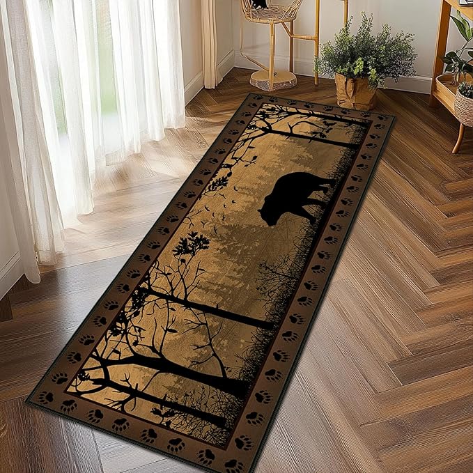 Rustic Rugs for Bathroom,Bear Country Cabin Wildlife Runner Rug 2x5 Rugs for Hallway,Vintage Kitchen Rug Washable Runners Bedroom Carpet Non Slip Accent Throw Floor Area Carpet for Hallways,Entry