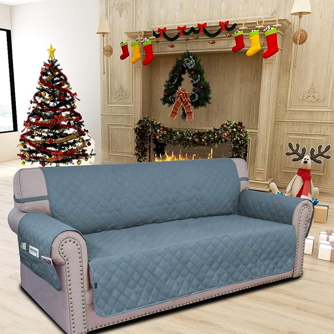 Easy-Going Sofa Slipcover Waterproof Couch Cover for 3 Cushion Couch Sofa Cover Furniture Protector Cover Pets Covers Washable Non-Slip Fabric Pets Kids Children Dog Cat (Sofa, Light Blue)