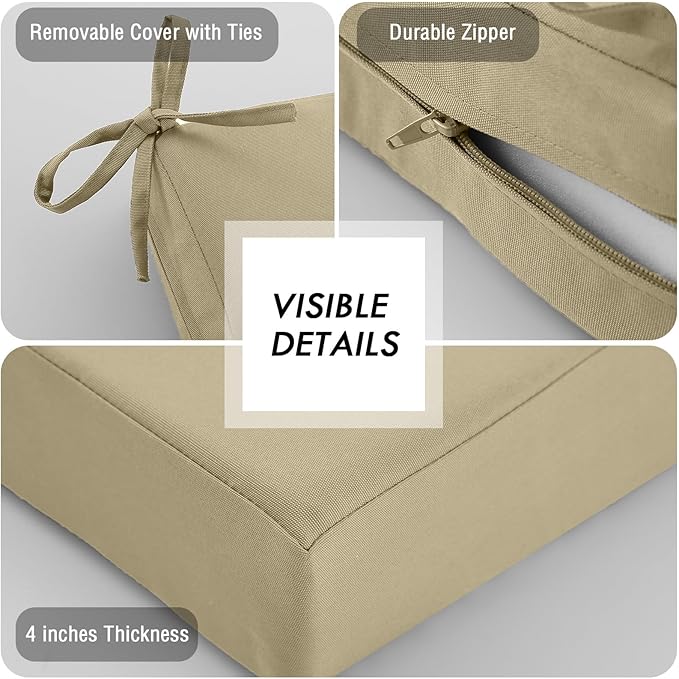 idee-home Outdoor Cushions for Patio Furniture, Outdoor Seat Cushion, Waterproof Couch Hampton Bay Deep Seat Replacement Chair Cushions for Garden Lawn Backyard Deck, 24 x 26