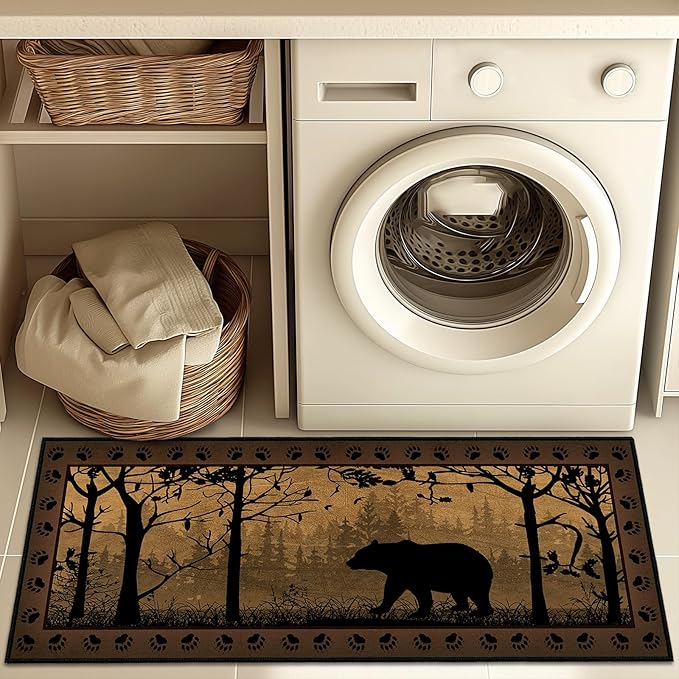 Rustic Rugs for Bathroom,Bear Country Cabin Wildlife Runner Rug 2x5 Rugs for Hallway,Vintage Kitchen Rug Washable Runners Bedroom Carpet Non Slip Accent Throw Floor Area Carpet for Hallways,Entry