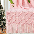 inhand ChristmasThrow Blankets for Couch, Gifts for Women Cozy Home Decor Knit Blanket, Pink Lightweight Decorative Blankets and Throws, Farmhouse Warm Woven Blanket for Men and Women, 50"x60"