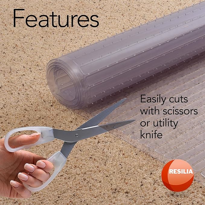RESILIA Deep-Pile Carpet Runner - Plastic Vinyl Carpet & Rug Protector, Waterproof Clear Vinyl Floor Runners, 27 Inches Wide x 15 Inches Long, Made in The USA