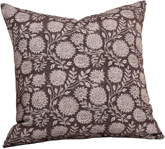 Amor Virisso Floral Pillow Covers 20x20 Throw Pillow Covers Vintage Block Print Pillow Cover Neutral Couch Pillows for Living Room Farmhouse Decorative Accent Sofa Pillows, Dark Brown