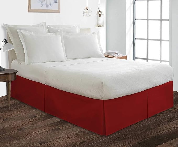 Bed Skirt - 100% Cotton 800 Thread Count Box Pleated Bed Skirt - Luxury Pleated Dust Ruffle, Hotel Quality Modern Bed Skirt, Easy Fit with 12 Inch Tailored Drop, Full, Burgundy
