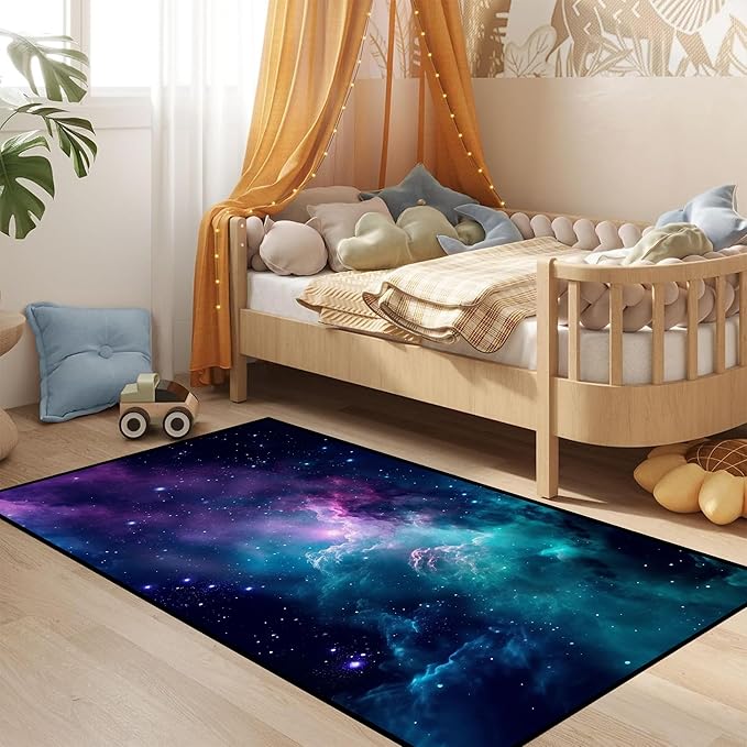 Galaxy Area Rug for Kids Bedroom Living Room Dark Blue Starry Sky Carpets Glitter Outer Space Throw Rugs Floor Mat 59 in x 39 in