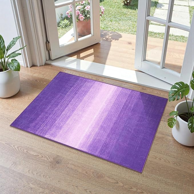 Wonnitar Modern Ombre Purple Rug 2x3, Small Washable Bathroom Rugs, Non-Slip Kitchen Rugs Throw Mat, Non-Shedding Gradient Soft Indoor Floor Carpet for Entryway Bedroom Bath (Purple, 2'x3')