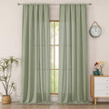 Simplebrand Sage Green Semi Sheer Faux Linen Textured 120 Inches Long Curtains 2 Panels Set, Privacy Farmhouse Window Drapes for Living Room/Birthday Party/Hallway Window Guest Room, 50 x 120 Inch