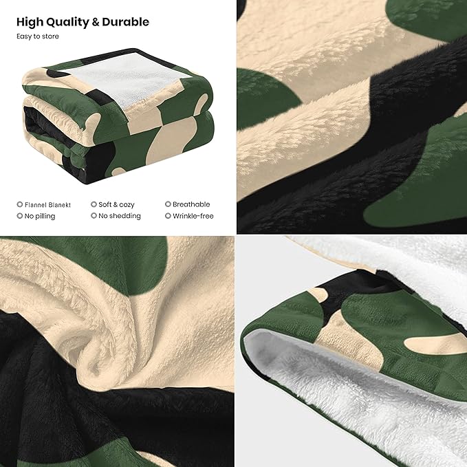 Green Camo Throw Blanket for Couch, Super Soft Fuzzy Throws Warm Comfortable Plush Fleece Blanket, Fashion Decorative Flannel Fleece Blanket for All Season(50 x 60 in, Green Camo)