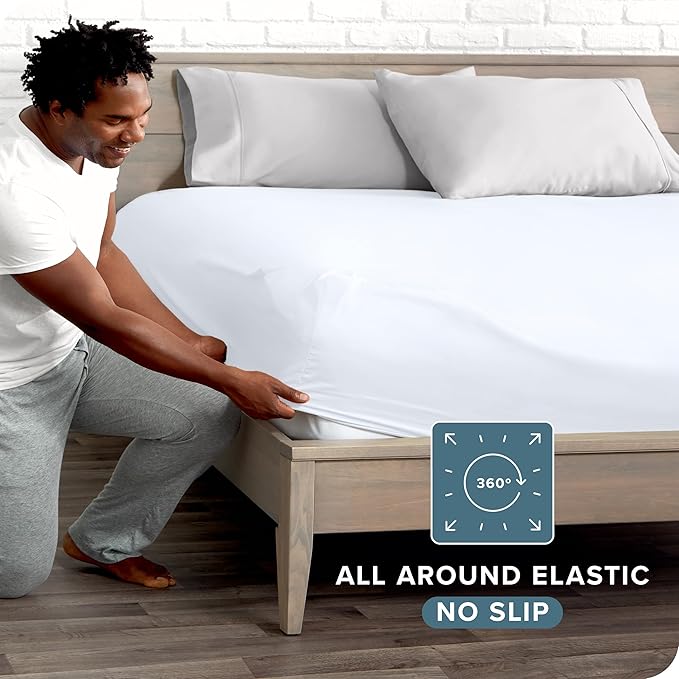 Bare Home Fitted Bottom Sheet California King - Premium 1800 Microfiber - Ultra-Soft Wrinkle Free - Deep Pocket - Cal Fitted Sheet (California King, White)