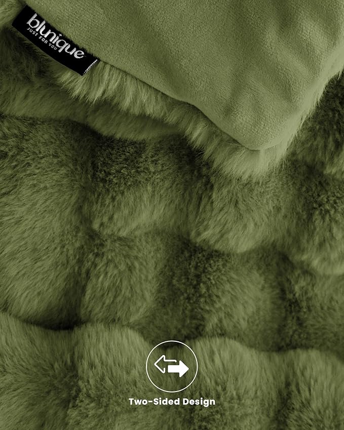 Ultra Soft Cozy Faux Fur Throw Blanket, Fuzzy Plush Thick Bubble Blanket, Oversize Luxury Fluffy Blanket for Couch, Sofa, Bedroom, and Living Room,50x60 Inches,Sage