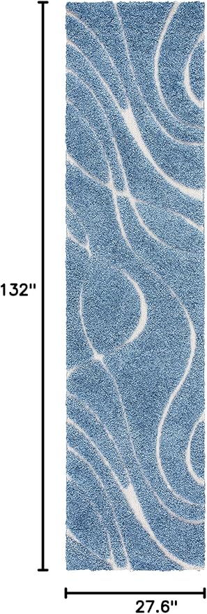 SAFAVIEH Florida Shag Collection Runner Rug - 2'3" x 11', Light Blue & Cream, Non-Shedding & Easy Care, 1.2-inch Thick Ideal for High Traffic Areas in Living Room, Bedroom (SG471-6011)
