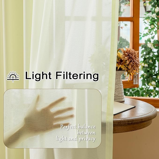 MAIHER Light Yellow Pinch Pleat Curtains 96 Inches Long for Bedroom Soft Touch Sheer Light Filter Pleated Drapes with Ajustable Hooks for Living Room, Pear Sorbet, 42" W x 96" L, 2 Panels