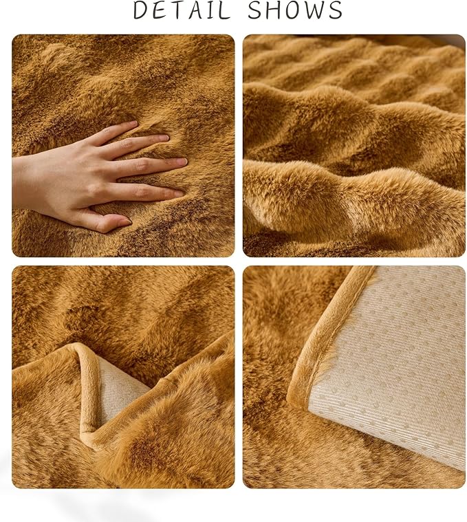 Faux Fur Couch Cover Fuzzy Soft Plush Thick Bubble Sofa Cover Luxury Sectional Couch Covers Luxury Anti-Slip Sofa Slipcover Washable Furniture Protector (Brown Yellow,28"x59")