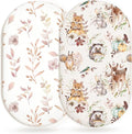 Bassinet Sheets for Baby Girls Boys 2 Pack, Fitted Baby Mattress Sheet for Rectangle, Oval, Hourglass Bassinet Mattress, Breathable Cozy & Universal Fit (Forest Friends)