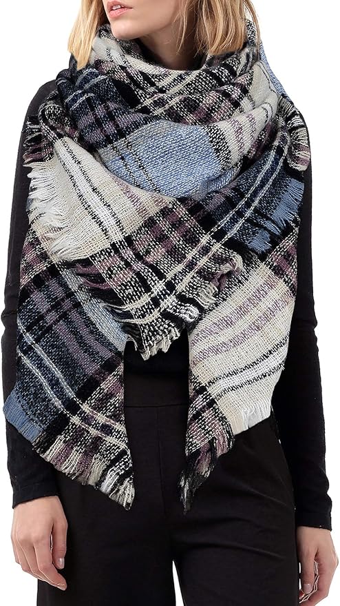 American Trends Women's Cozy Warm Winter Fall Blanket Scarf Stylish Soft Chunky Checked Giant Scarves Shawls