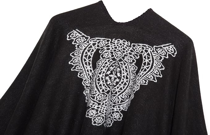 Women's Vintage Pattern Open Front Poncho Cape Shawl Winter Shawl Wraps