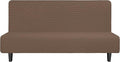 Easy-Going Stretch Futon Slipcover Armless Futon Bed Cover Furniture Protector Without Armrests with Elastic Bottom for Kids, Soft Jacquard Fabric Small Checks (Large, Brown)