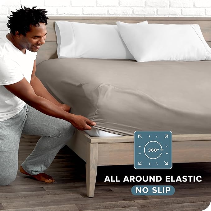 Bare Home Fitted Bottom Sheet Queen Size - Premium 1800 Microfiber - Ultra-Soft Hotel Luxury - Deep Pocket - Durable and Long Lasting (Queen, Khaki)