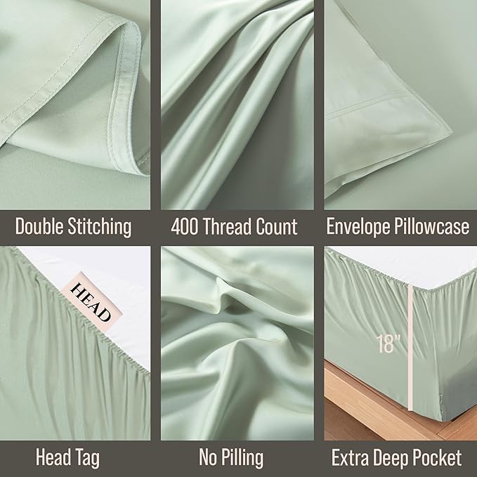 Bella Coterie Luxury Bamboo Viscose Cal King Size Sheet Set | 100% Organically Grown | Ultra Soft | Cooling for Hot Sleepers | 18" Deep Pocket [Sea Glass]