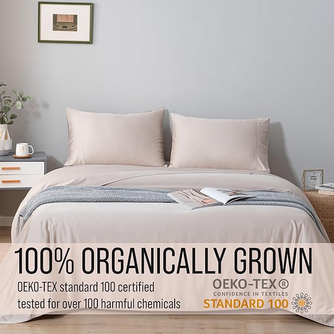 Bella Coterie Luxury Bamboo Viscose Cal King Size Sheet Set | 100% Organically Grown | Ultra Soft | Cooling for Hot Sleepers | 18" Deep Pocket [Dune]