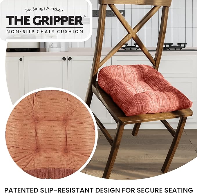 Klear Vu Gripper Overstuffed Universal Non-Slip Dining Chair Cushions for Kitchen Decor or Office Use, U-Shaped Skid-Proof Seat Pad, 17x17 Inches, 2 Count (Pack of 1), Clay