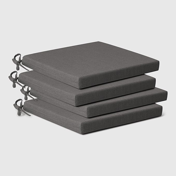 WestinTrends Solace Outdoor Patio Kitchen Dining Chair Square Seat Cushions Set of 4, 19 x 17, Grey