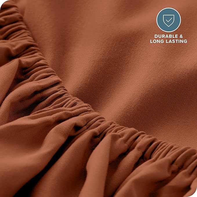 Bare Home Fitted Bottom Sheet King Size - Premium 1800 Microfiber - Ultra-Soft Hotel Luxury - Deep Pocket - Durable and Long Lasting (King, Terracotta)