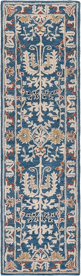 SAFAVIEH Antiquity Collection Runner Rug - 2'3" x 10', Dark Blue & Multi, Handmade Traditional Oriental Wool, Ideal for High Traffic Areas in Living Room, Bedroom (AT64B)